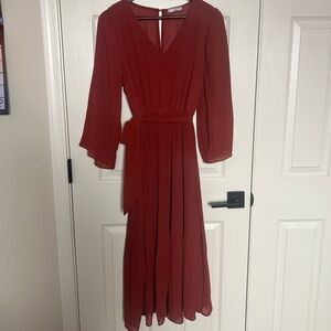 Fall Dress: NWOT Baltic Born Terracotta Pleated Midi Dress Sz L